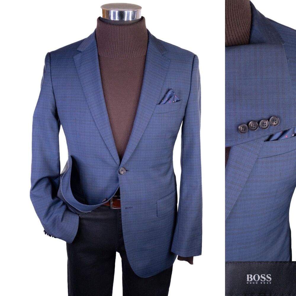 Hugo Boss The JAMES Blazer Sport Coat 2-Button Casual Jacket 36R Wool Check Blue
